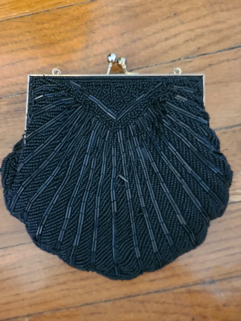 Vintage Black Beaded Shell Clutch